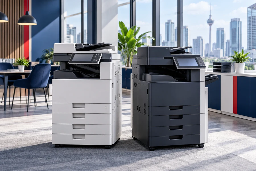 Illustrative copier showroom with machines available for selection